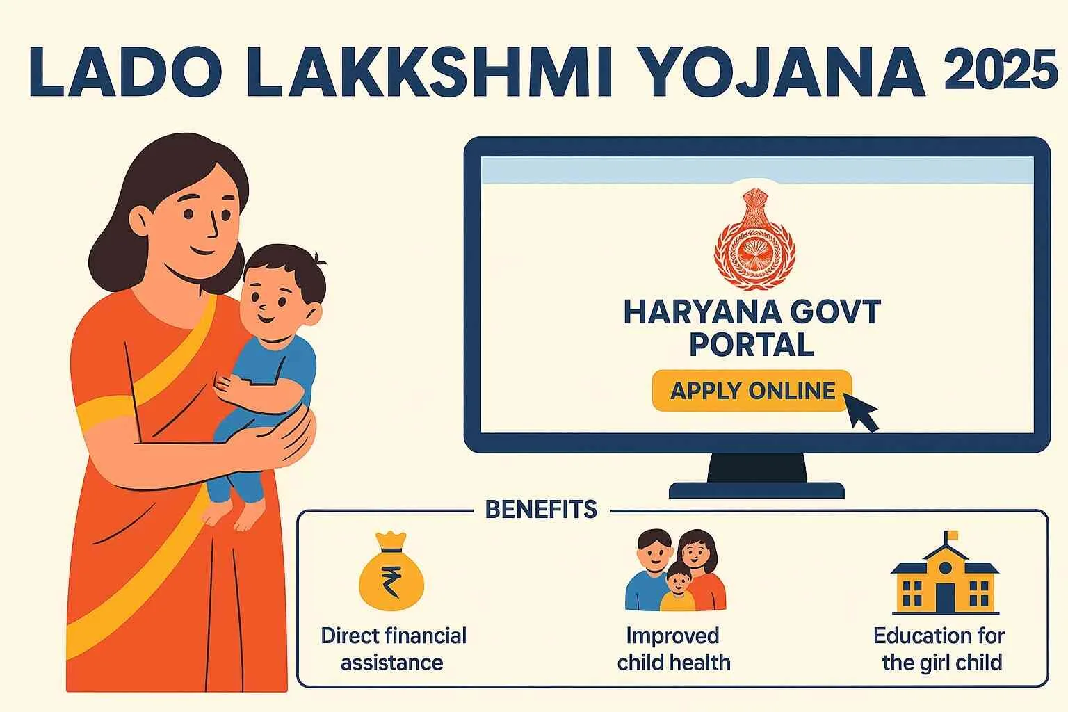 हरियाणा लाड़ो लक्ष्मी योजना 2025 – ऑनलाइन आवेदन, लाभ, पात्रता और बेटी की शिक्षा व स्वास्थ्य के लिए सरकारी योजना