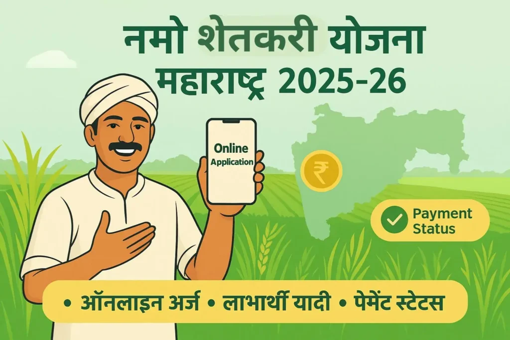 नमो शेतकरी योजना महाराष्ट्र 2025-26 फीचर इमेज – ऑनलाइन आवेदन, लाभार्थी यादी और पेमेंट स्टेटस