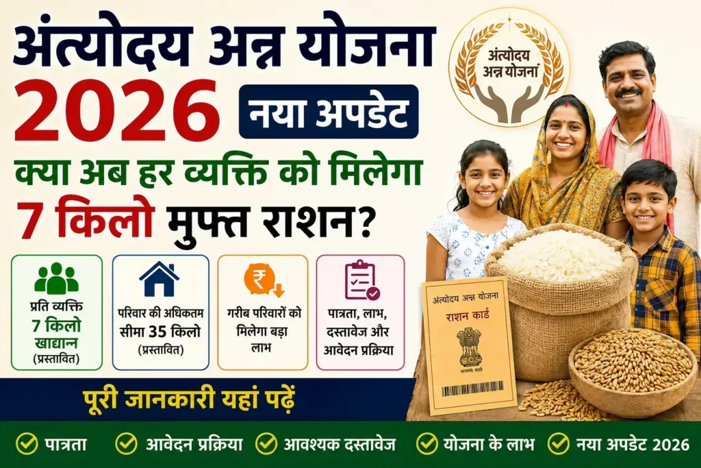 Antyodaya Anna Yojana New Update 2026 – सरकार का नया प्रस्ताव, प्रति व्यक्ति 7 किलो खाद्यान्न (प्रस्तावित), अधिकतम 35 किलो प्रति परिवार, पात्रता, लाभ, दस्तावेज और आवेदन प्रक्रिया