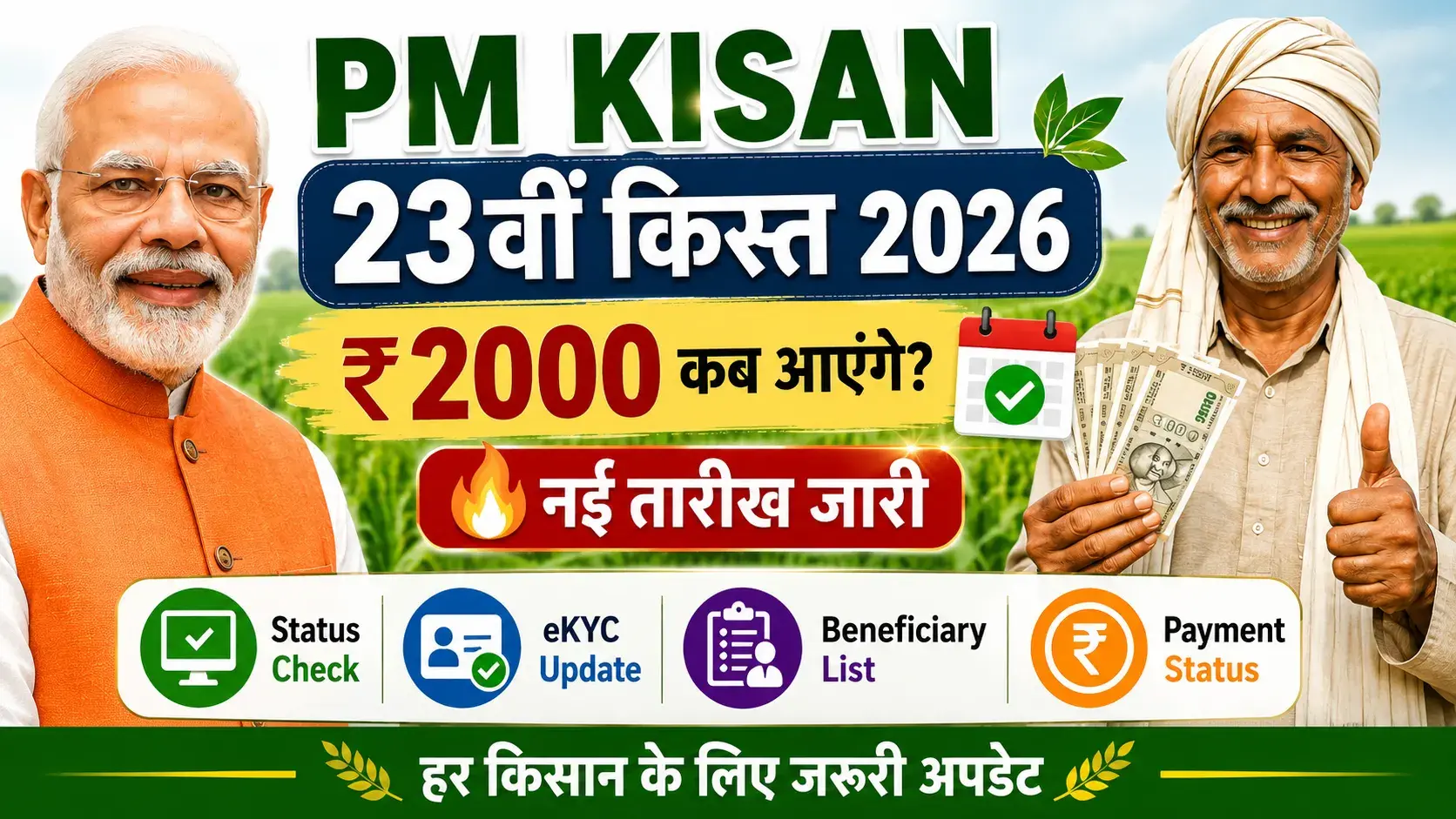 PM Kisan 23rd Installment 2026 ₹2000 Beneficiary List Status Check eKYC Update