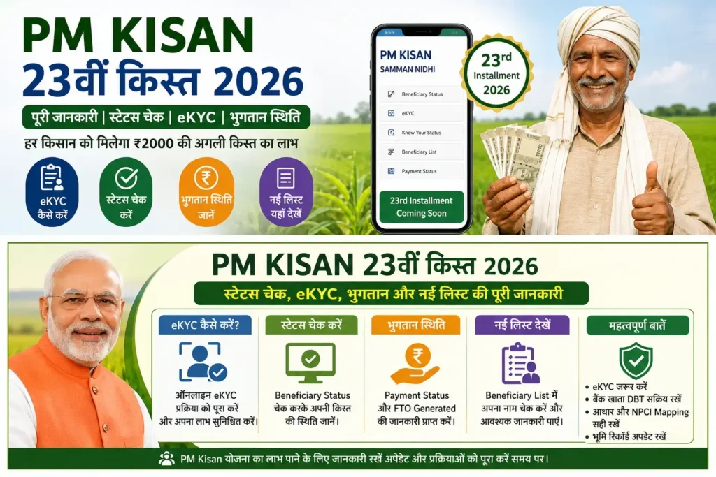 PM Kisan 23rd Installment 2026 Complete Guide PM Kisan 23वीं किस्त 2026 स्टेटस चेक, eKYC, बेनिफिशियरी लिस्ट और भुगतान स्थिति